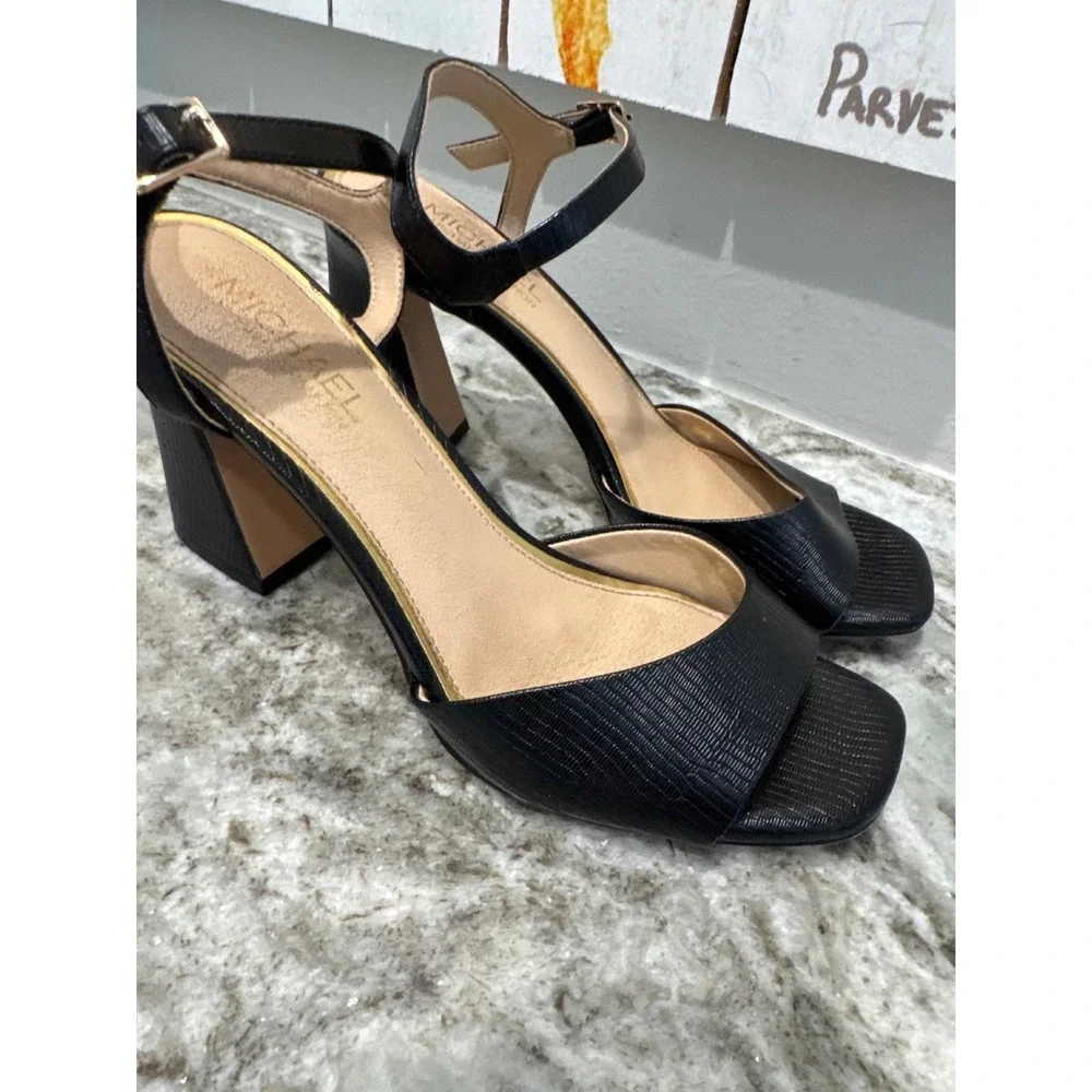 Michael by Michael Shannon Seren sandals, snake-print faux leather flare heel 10